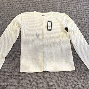 NWT Alpine Design Henley button gray and white striped t shirt size M